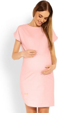 Těhotenské asymetrické šaty, kr. rukáv - sv. růžové, Velikosti těh. moda L/XL - obrázek 1