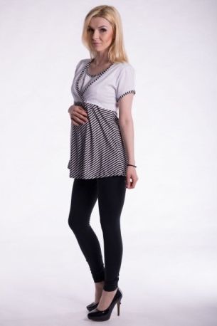 Těhotenské, kojící triko/tunika kr. rukáv - bílé, Velikosti těh. moda L/XL - obrázek 1