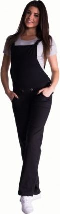 Těhotenské kalhoty s láclem - černé, Velikosti těh. moda XXL (44) - obrázek 1