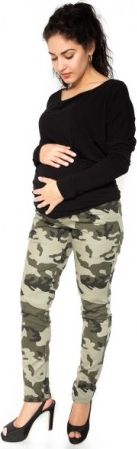 Těhotenské tepláky,kalhoty maskáčové - zelené, Velikosti těh. moda M (38) - obrázek 1