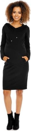 Těhotenské a kojící šaty s kapucí, dl. rukáv - černé , Velikosti těh. moda L (40) - obrázek 1