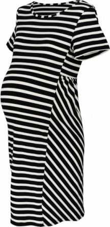 Těhotenské proužkované šaty s kr. rukávem - černá/ecru, Velikosti těh. moda XXL (44) - obrázek 1
