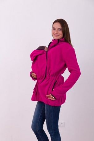 Nosící fleece mikina s kapucí - přední/zadní nošení - tm. růžová, Velikosti těh. moda L/XL - obrázek 1