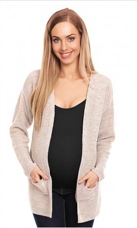 Be MaaMaa Těhotenský svetřík, kardigan s kapsami - smetanový - obrázek 1