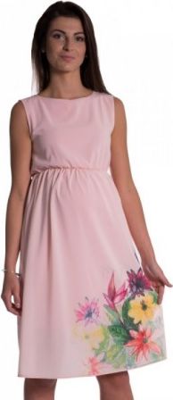 Těhotenské šaty bez rukávů s potiskem květin - růžová, Velikosti těh. moda XL (42) - obrázek 1