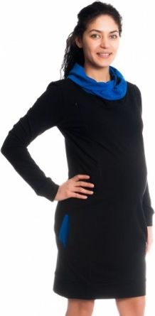 Teplákové těhotenské/kojící šaty Eline, dlouhý rukáv - černé, Velikosti těh. moda  S (36) - obrázek 1