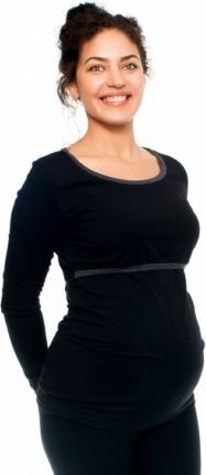 Těhotenské a kojící triko Aldona, dlouhý rukáv, černé, Velikosti těh. moda  S (36) - obrázek 1