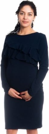 Těhotenské/kojící šaty s volánkem, dlouhý rukáv - granátové, Velikosti těh. moda L (40) - obrázek 1