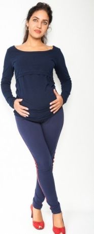 Těhotenské kalhoty s lampasem - granátové, Velikosti těh. moda XL (42) - obrázek 1