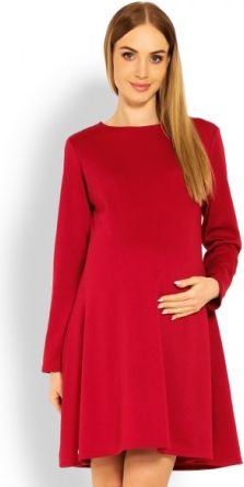 Elegantní volné těhotenské šaty dl. rukáv - bordo,červené, Velikosti těh. moda L/XL - obrázek 1