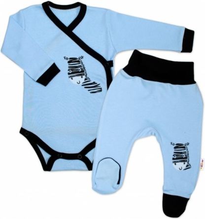 Baby Nellys 2-dílná sada body dl. rukáv + polodupačky, modrá - Zebra, Velikost koj. oblečení 56 (1-2m) - obrázek 1