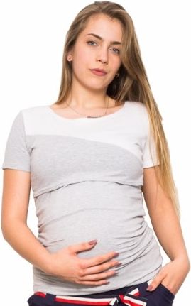 Těhotenské a kojící triko Jane - šedá/bílá, Velikosti těh. moda XS (32-34) - obrázek 1