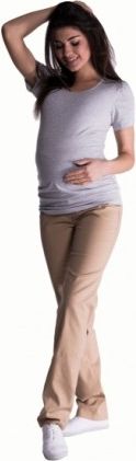 Bavlněné, těhotenské kalhoty s regulovatelným pásem - béžové, Velikosti těh. moda  S (36) - obrázek 1