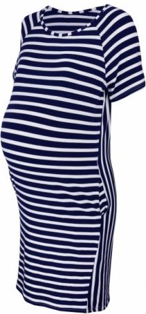 Těhotenské proužkované šaty s kr. rukávem a kapsami - ecru/granát, Velikosti těh. moda XL (42) - obrázek 1