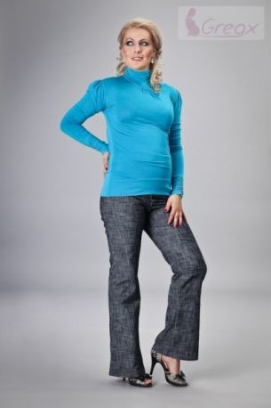 Elegantní těhotenské kalhoty JEANS - granátový melír, Velikosti těh. moda L (40) - obrázek 1