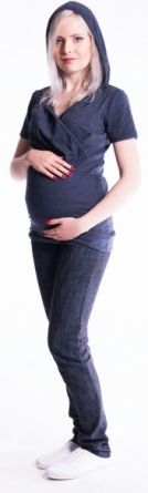 Těhotenské a kojící triko s kapucí, kr. rukáv - jeans, Velikosti těh. moda S/M - obrázek 1