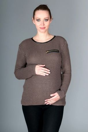 Těhotenský svetřík Molly s ozdobným lemem - mocca - obrázek 1