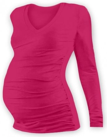 Těh. tričko dl. rukáv s výstřihem do V - sytě růžové, Velikosti těh. moda L/XL - obrázek 1