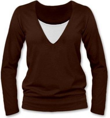 Kojící, těhotenské triko JULIE dl. rukáv - čokohnědá, Velikosti těh. moda S/M - obrázek 1