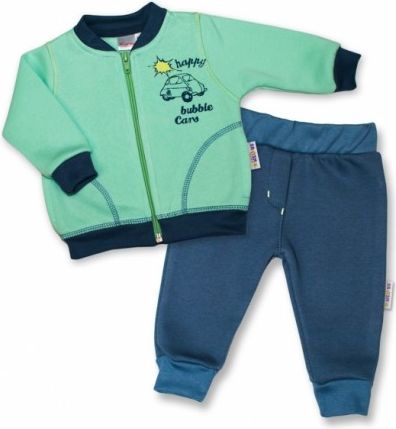 Tepláková souprava Autíčko - mátová/jeans, Velikost koj. oblečení 74 (6-9m) - obrázek 1