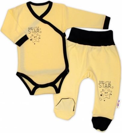 Baby Nellys 2-dílná sada body dl. rukáv + polodupačky, žlutá - Baby Little Star, Velikost koj. oblečení 62 (2-3m) - obrázek 1