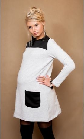 Těhotenské šaty/tunika LIZZA dl. rukáv - šedý melírek/černé, Velikosti těh. moda L/XL - obrázek 1