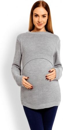 Pletený těhotenský svetřík - šedý, (kojící) - obrázek 1