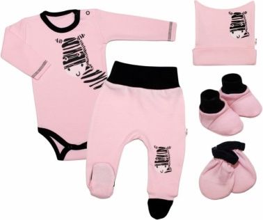 Baby Nellys 5-ti dílná soupravička do porodnice Zebra - růžová, Velikost koj. oblečení 56 (1-2m) - obrázek 1
