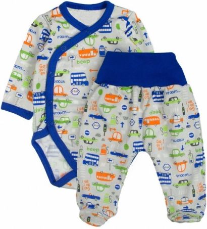 MBaby 2 - dílná soupravička body dl. rukáv + polodupačky Autíčka - modrá, Velikost koj. oblečení 56 (1-2m) - obrázek 1