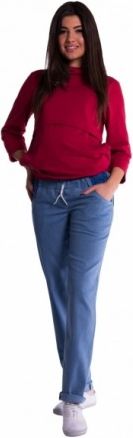 Těhotenské kalhoty letní bez břišního pásu - světlý jeans, Velikosti těh. moda M (38) - obrázek 1