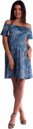 Těhotenské šaty s odhalenými rameny - tm. modré, Velikosti těh. moda XXL/XXXL - obrázek 1