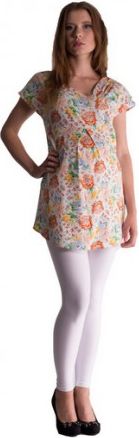 Těhotenská asymetrická tunika s barevnými květy - lososová, Velikosti těh. moda S/M - obrázek 1