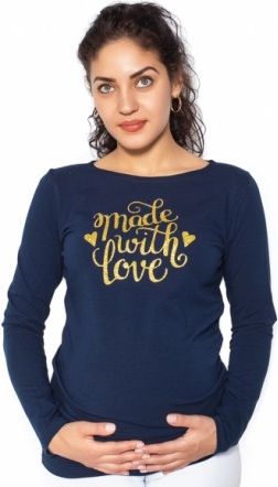 Těhotenské triko dlouhý rukáv Made with Love - tm. modrá, Velikosti těh. moda  S (36) - obrázek 1