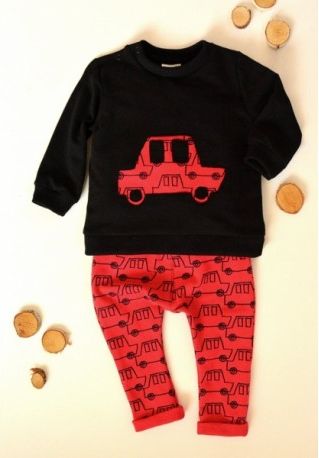 K-Baby Sada triko/mikinka + tepláčky Auto - černá/červená, Velikost koj. oblečení 68 (4-6m) - obrázek 1