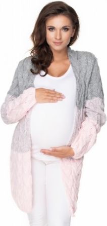 Be MaaMaa Těhotenský kardigan/svetr - šedý/růžový, copánkový vzor - obrázek 1