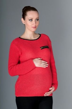 Těhotenský svetřík Molly s ozdobným lemem - červený - obrázek 1