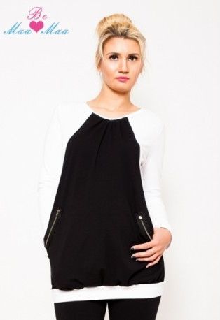 Těhotenská tunika UMA - bílá/černá, Velikosti těh. moda L/XL - obrázek 1