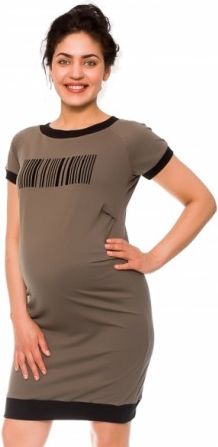 Těhotenské šaty Bar Code, teplákové - khaki, Velikosti těh. moda L (40) - obrázek 1