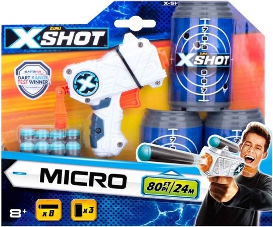 X-SHOT - Micro pistole, 3 plechovky, 8 nábojů - obrázek 1