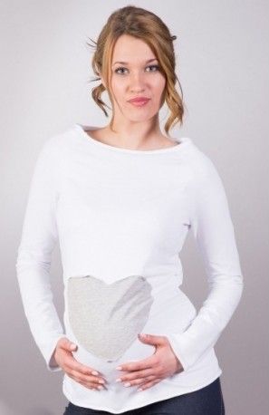 Těhotenské triko/halenka SRDCE dl. rukáv - bílé, Velikosti těh. moda XS/L - obrázek 1