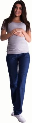 Bavlněné, těhotenské kalhoty s regulovatelným pásem - tm. modré, Velikosti těh. moda XL (42) - obrázek 1
