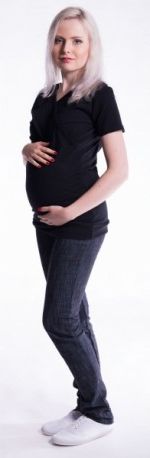 Těhotenské a kojící triko s kapucí, kr. rukáv - černé, Velikosti těh. moda L/XL - obrázek 1