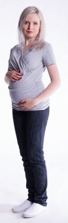 Těhotenské a kojící triko s kapucí, kr. rukáv - šedý melír, Velikosti těh. moda S/M - obrázek 1