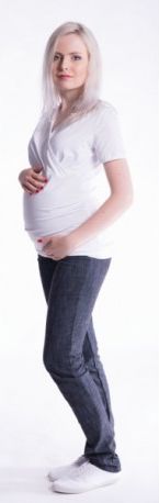 Těhotenské a kojící triko s kapucí, kr. rukáv - bílé, Velikosti těh. moda L/XL - obrázek 1