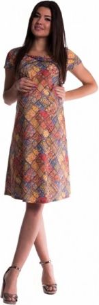 Těhotenské a kojící šaty s květinovým potiskem - cihlové, Velikosti těh. moda XS (32-34) - obrázek 1