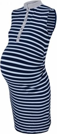 Těhotenské,kojící proužkované šaty se stojáčkem - granát/modrá, Velikosti těh. moda M (38) - obrázek 1