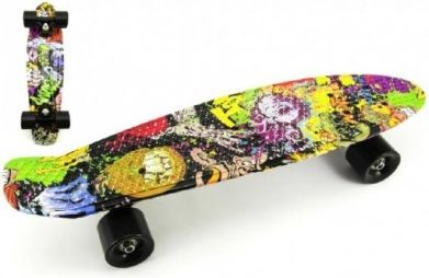 Skateboard - pennyboard 60cm nosnost 90kg potisk barevný, černé kovové osy, černá kol - obrázek 1