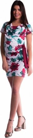 Těhotenské a kojící šaty s květinovým potiskem, s mašlí - červené/bordó, Velikosti těh. moda XL (42) - obrázek 1