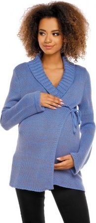 Pletený zavinovací svetřík MAMI - tm. modrý,jeans - obrázek 1