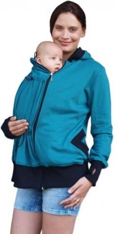 Těhotenská/nosící bavlněná mikina - petrolejová, Velikosti těh. moda L/XL - obrázek 1